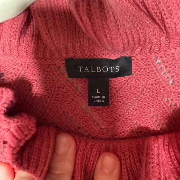 Talbots Pink Pointelle Ruffle Mock Neck Sweater Long Sleeve Knit Pullover Lg - Picture 2 of 6